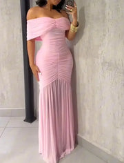 Dresses for Women 2025 Elegant Sexy Off Shoulder Ruched Cinched Waist Evening Dress Slim Fit Mermaid Hem Party Dress