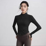 Gym Coat Shirts Stand-up Collar Half Zipper Slim Sports Top T-shirt Thin Activewear Yoga Breathable Long-sleeved Fitness Clothes