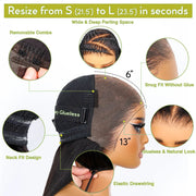 13x6 HD Lace Frontal Wigs Water Wave Pull Go Glueless Wig Human Hair 360 Full Lace Wig with Invisible Elastic Drawstring