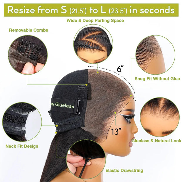 13x6 HD Lace Frontal Wigs Water Wave Pull Go Glueless Wig Human Hair 360 Full Lace Wig with Invisible Elastic Drawstring