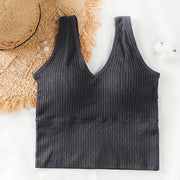Bra Tops Summer V Neck Rib Crop Tank Top With Detachable Bra Pads Sleevelss Solid Color Backless Sporty Bra Top