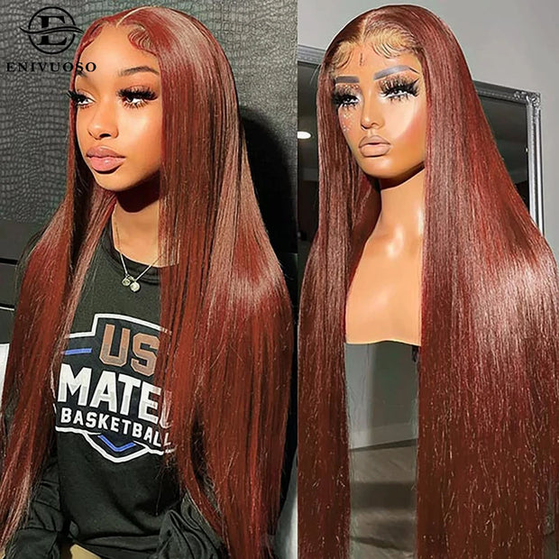 13x6 Red Straight HD Lace Front Wig Pre-Plucked Glueless Long Straight 99j Burgundy Synthetic Lace Front Wigs For Black Women