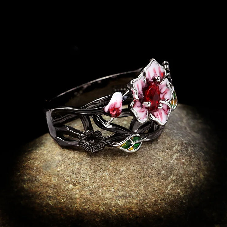 Romantic Gift Rings for Women Exquisite Women's Jewelry Pink Flower Elegant Attend Banquet Wedding Gift anillosa mujer