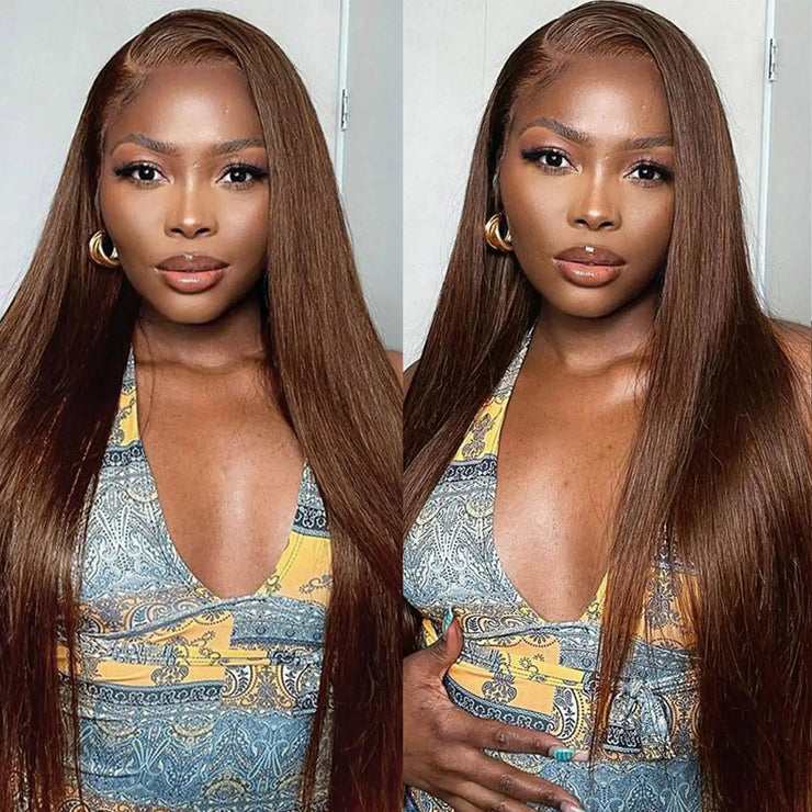 HD 13x6 13x4 Lace Frontal Wigs 100% Raw Vietnamese Chocolate Brown Straight Virgin Hair Pre Plucked Lace Front Human Hair Wigs