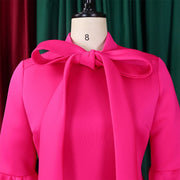 Elegant Dresses for Women Bow Collar Full Sleeve High Waisted Pleated Mid Calf Luxury Birthday Party Dinner Vestidos Mujer Dress