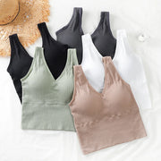 Bra Tops Summer V Neck Rib Crop Tank Top With Detachable Bra Pads Sleevelss Solid Color Backless Sporty Bra Top
