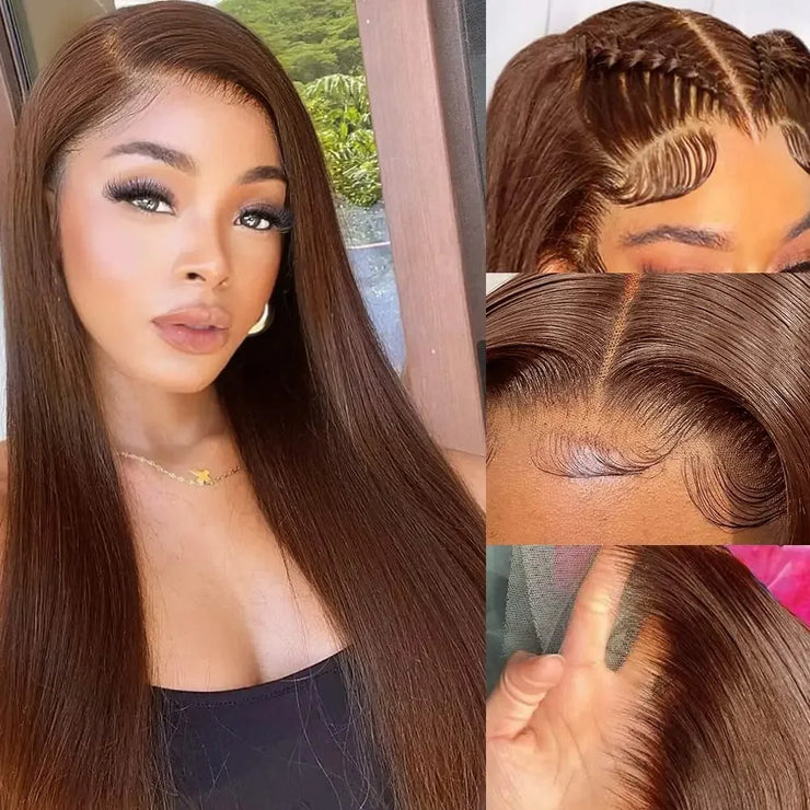 13x4 Chocolate Brown Lace Front Human Hair Wigs For Women 13x6 HD Transparent Straight Lace Frontal Wigs Colored Human Hair Wigs