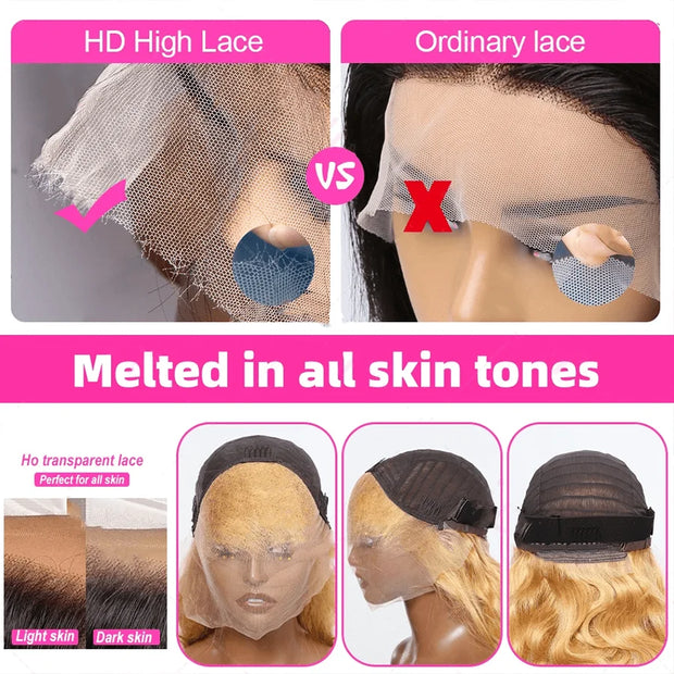 13x4 13x6 360 HD Transparent 613 Honey Blonde Color Lace Front Human Hair Wigs for Women Raw Brazilian Wavy Lace Frontal Wig