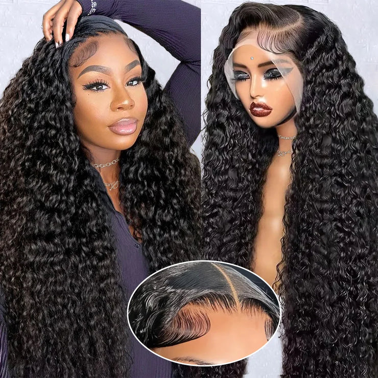 Deep Wave Human Hair Wigs 13X6 Hd Lace Frontal Wig Water Wave Lace Front Wigs Curly Brazilian Wigs 200 Density 40 Inch For Women