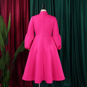 Elegant Dresses for Women Bow Collar Full Sleeve High Waisted Pleated Mid Calf Luxury Birthday Party Dinner Vestidos Mujer Dress