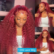 40 Inch Curly Burgundy 13x6 Hd Lace Front Human Hair Wig Red Wigs For Women Transparent Lace 5x5 13x4 Deep Wave Frontal Wig 99j