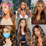 Highlight 13x4 Lace Frontal Wig Human Hair Body Wave 13x6 Hd Lace Front Wig For Women 4/27 Blonde Ombre Brown Colored Wig 36Inch