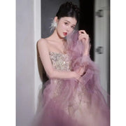 Woman's Dresses Pink Evening Dress High-End Light Luxury Niche Strapless Bridal Engagement Dress Elegant Evening Dress