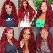 40 Inch Curly Burgundy 13x6 Hd Lace Front Human Hair Wig Red Wigs For Women Transparent Lace 5x5 13x4 Deep Wave Frontal Wig 99j
