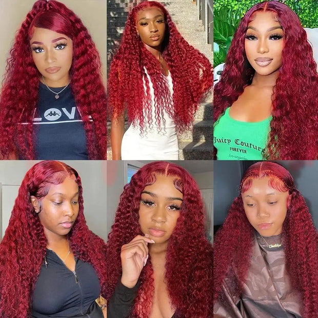 40 Inch Curly Burgundy 13x6 Hd Lace Front Human Hair Wig Red Wigs For Women Transparent Lace 5x5 13x4 Deep Wave Frontal Wig 99j