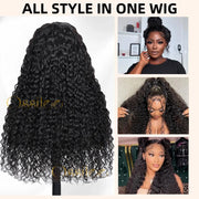 13x6 HD Lace Frontal Wigs Water Wave Pull Go Glueless Wig Human Hair 360 Full Lace Wig with Invisible Elastic Drawstring