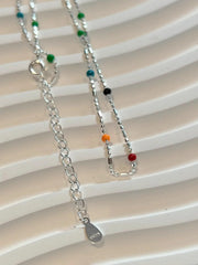 925 Silver Sterling Silver Necklace With Simple Geometric Multicolour Beads Choker Shiny Delicate Collarbone Chain For Women's