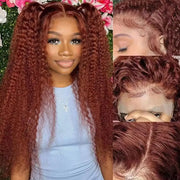 ISHINE Reddish Brown Deep Curly 13x4 Lace Frontal Wig Human Hair 13x6 Curly 34 Inch HD Lace Front Wigs Red Wine Water Wave