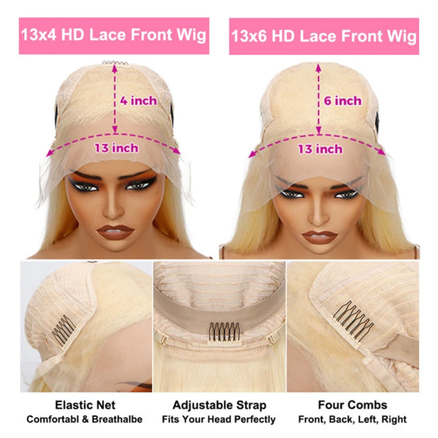 13x4 13x6 HD Transparent 613 Blonde Lace Frontal Human Hair Wigs 613 Color Wig Brazilian Bone Straight Lace Front Human Hair Wig