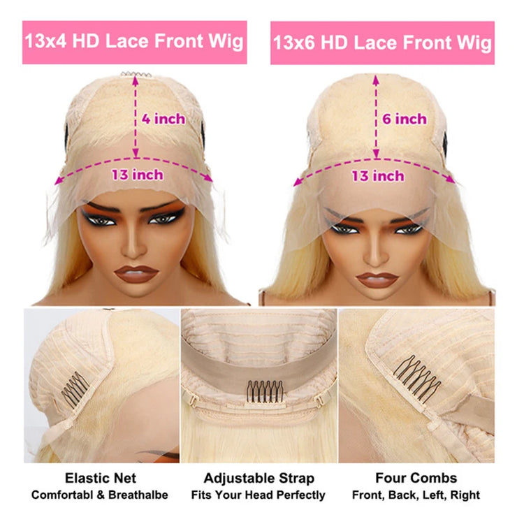 13x4 13x6 HD Transparent 613 Blonde Lace Frontal Human Hair Wigs 613 Color Wig Brazilian Bone Straight Lace Front Human Hair Wig