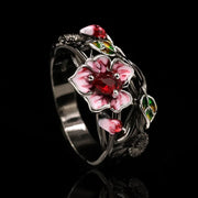 Romantic Gift Rings for Women Exquisite Women's Jewelry Pink Flower Elegant Attend Banquet Wedding Gift anillosa mujer
