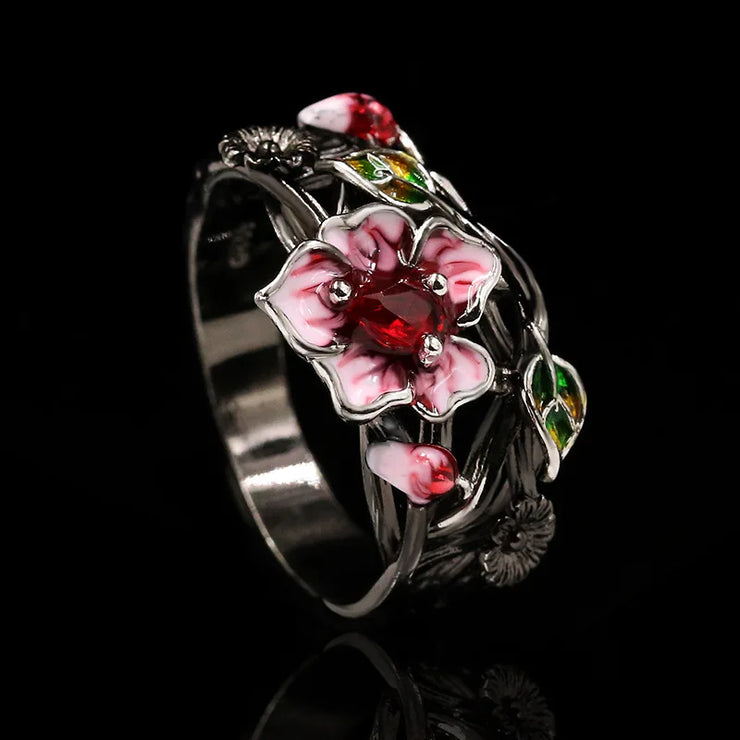 Romantic Gift Rings for Women Exquisite Women's Jewelry Pink Flower Elegant Attend Banquet Wedding Gift anillosa mujer
