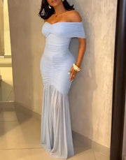 Dresses for Women 2025 Elegant Sexy Off Shoulder Ruched Cinched Waist Evening Dress Slim Fit Mermaid Hem Party Dress