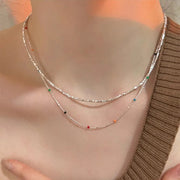 925 Silver Sterling Silver Necklace With Simple Geometric Multicolour Beads Choker Shiny Delicate Collarbone Chain For Women's