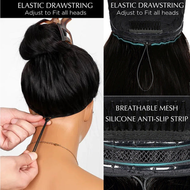 13x6 HD Lace Frontal Wigs Water Wave Pull Go Glueless Wig Human Hair 360 Full Lace Wig with Invisible Elastic Drawstring