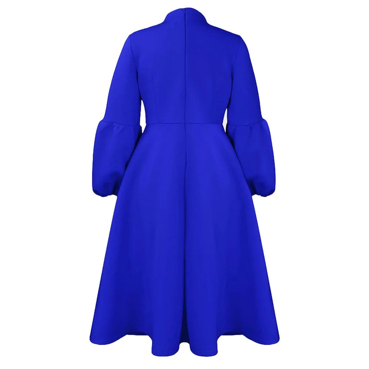 Elegant Dresses for Women Bow Collar Full Sleeve High Waisted Pleated Mid Calf Luxury Birthday Party Dinner Vestidos Mujer Dress