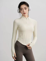 Gym Coat Shirts Stand-up Collar Half Zipper Slim Sports Top T-shirt Thin Activewear Yoga Breathable Long-sleeved Fitness Clothes