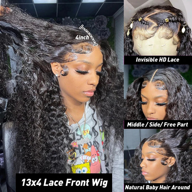 13x6 Hd Lace Frontal Wig Curly Human Hair Wigs  32 Inch Deep Wave Water Wave Lace Frontal Wigs
