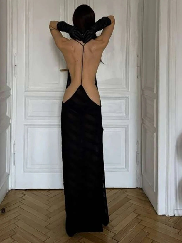 Black Evening Dresses For Women Clothing Backless Vestidos Elegantes Para Mujer See Through Sexi Night Dress Hot Club Outfit