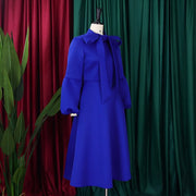 Elegant Dresses for Women Bow Collar Full Sleeve High Waisted Pleated Mid Calf Luxury Birthday Party Dinner Vestidos Mujer Dress