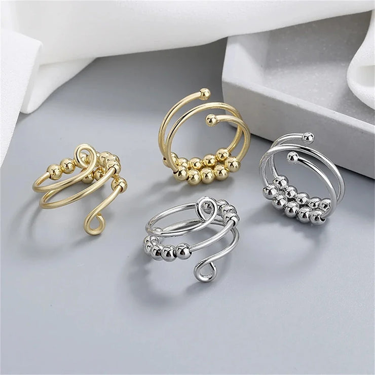 Punk Anxiety Rings For Women Men Spiral Fidget Beads Ring Nice Trend Jewelry Rotate Freely Anti Stress Stainless Steel Ring Gift