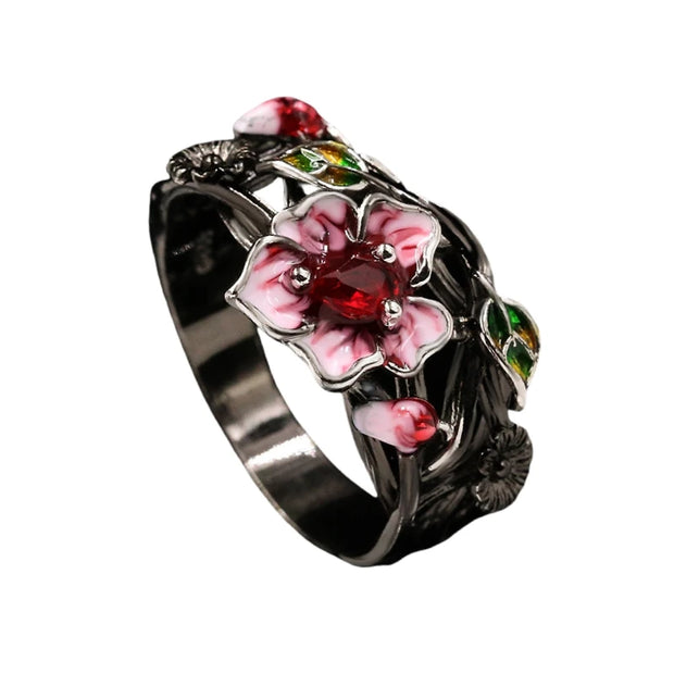 Romantic Gift Rings for Women Exquisite Women's Jewelry Pink Flower Elegant Attend Banquet Wedding Gift anillosa mujer