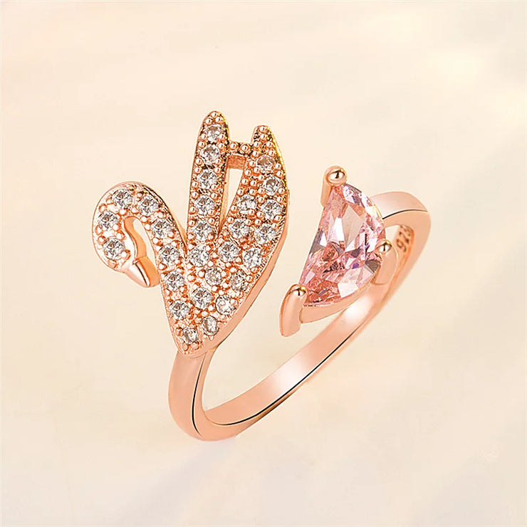 Crystals Rings For Woman Fashion Jewelry High Quality Zircon Rose Gold Silver Little Swan Open Ring