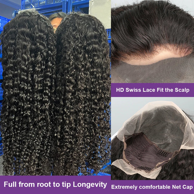 250 Density 13x6 Hd Lace Frontal Wigs Brazilian 32 34 40 Inch Deep Wave Curly  Human Hair Wigs 100% For Black Women Preplucked