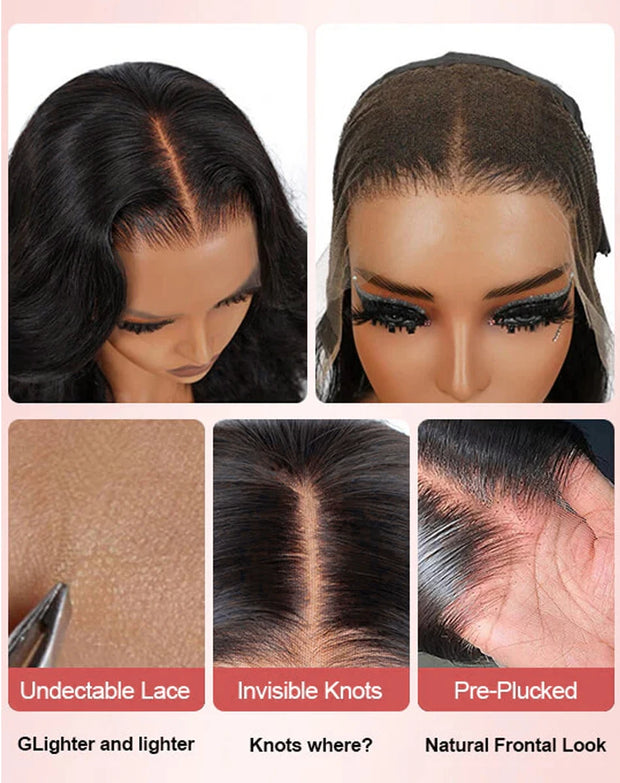 13x6 HD Lace Frontal Wigs Water Wave Pull Go Glueless Wig Human Hair 360 Full Lace Wig with Invisible Elastic Drawstring