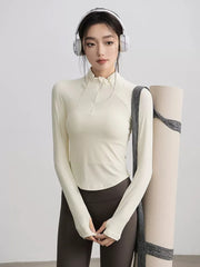 Gym Coat Shirts Stand-up Collar Half Zipper Slim Sports Top T-shirt Thin Activewear Yoga Breathable Long-sleeved Fitness Clothes
