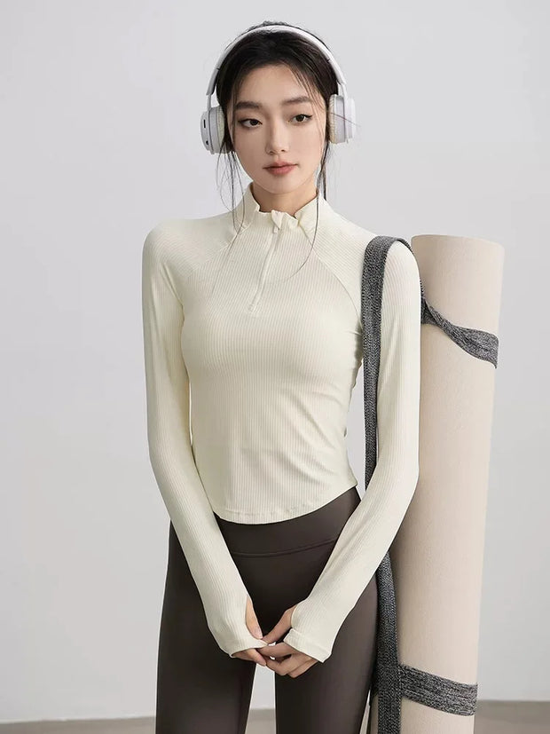 Gym Coat Shirts Stand-up Collar Half Zipper Slim Sports Top T-shirt Thin Activewear Yoga Breathable Long-sleeved Fitness Clothes