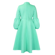 Elegant Dresses for Women Bow Collar Full Sleeve High Waisted Pleated Mid Calf Luxury Birthday Party Dinner Vestidos Mujer Dress