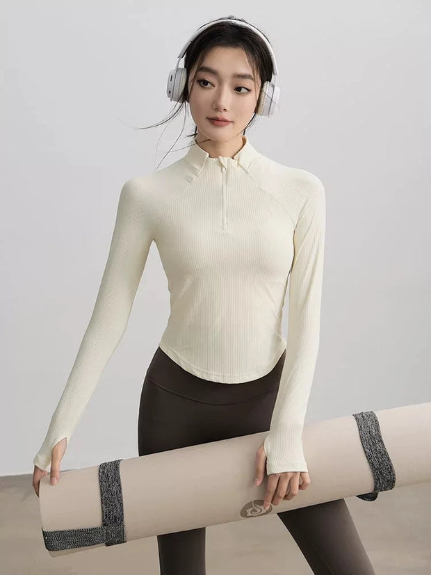 Gym Coat Shirts Stand-up Collar Half Zipper Slim Sports Top T-shirt Thin Activewear Yoga Breathable Long-sleeved Fitness Clothes