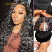 13x6 HD Lace Frontal Wigs Water Wave Pull Go Glueless Wig Human Hair 360 Full Lace Wig with Invisible Elastic Drawstring