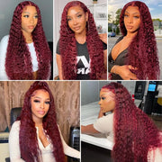 40 Inch Curly Burgundy 13x6 Hd Lace Front Human Hair Wig Red Wigs For Women Transparent Lace 5x5 13x4 Deep Wave Frontal Wig 99j