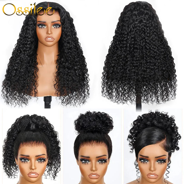 13x6 HD Lace Frontal Wigs Water Wave Pull Go Glueless Wig Human Hair 360 Full Lace Wig with Invisible Elastic Drawstring