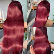 13x6 Red Straight HD Lace Front Wig Pre-Plucked Glueless Long Straight 99j Burgundy Synthetic Lace Front Wigs For Black Women