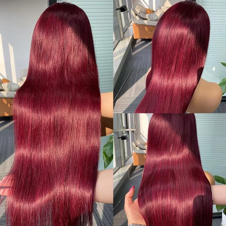 13x6 Red Straight HD Lace Front Wig Pre-Plucked Glueless Long Straight 99j Burgundy Synthetic Lace Front Wigs For Black Women