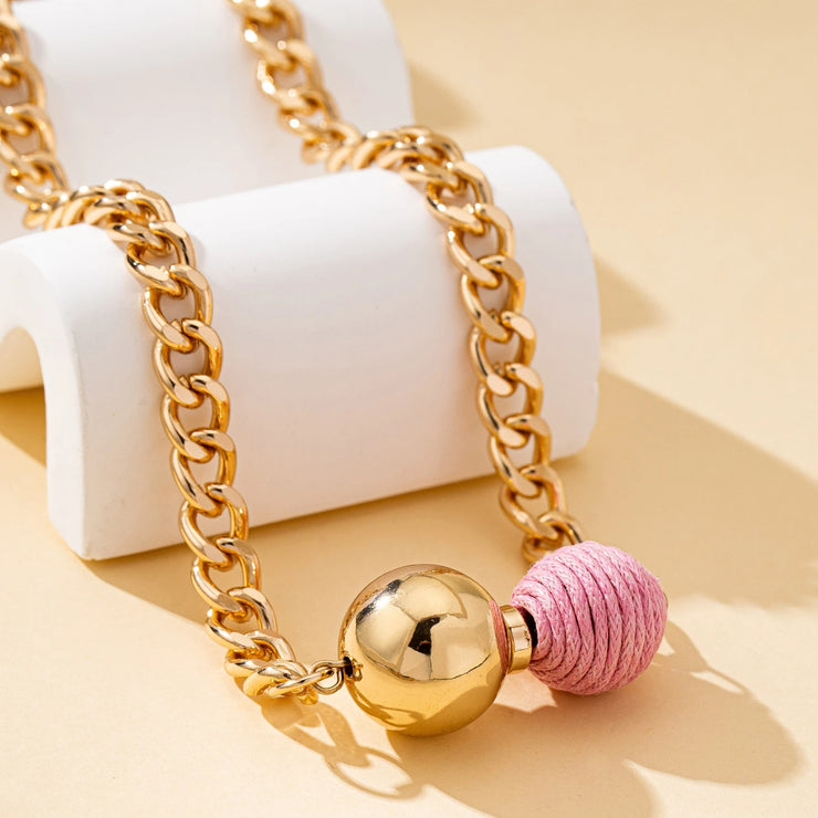 A Chain Necklace for Women, Fashionable and Simple Bead Braided Beads, a Variety of Colors Available Chain Necklaces, Suitable for Daily Wear and Vacation