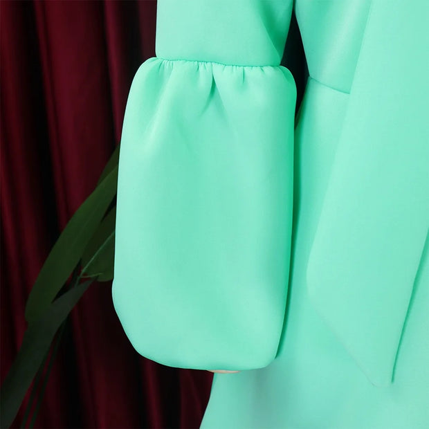 Elegant Dresses for Women Bow Collar Full Sleeve High Waisted Pleated Mid Calf Luxury Birthday Party Dinner Vestidos Mujer Dress